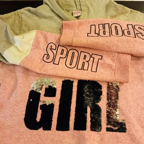 New College girls' sweatshirt used, grey and pink, size 16