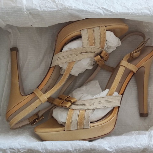 Women's high-heeled sandals used, size 37, beige leather