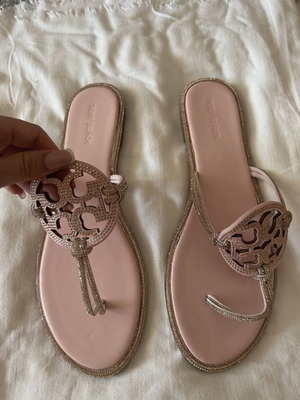 Tory Burch Pink Sandals with Ornate Medallion
