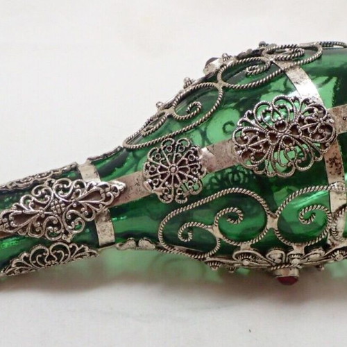 Vintage glass bottle with metal filigree technique from Ioannina folk art workshop
