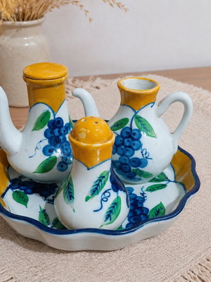Vintage Italian Ceramic Set for Oil, Vinegar, Salt, and Pepper Like New