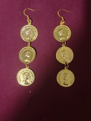 Handmade earrings new, set of 6, gold-colored