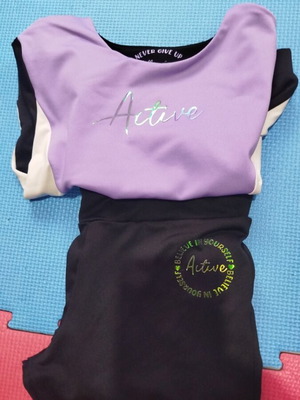 Girls' sports set used, sizes 128-134, black and purple