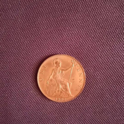 One Penny Coin 1902 from United Kingdom like new, copper