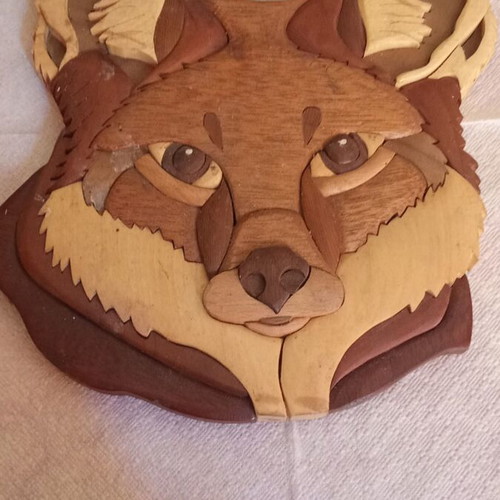 Intarsia Wall Art Fox Head hand crafted by Roger Bruneau like new