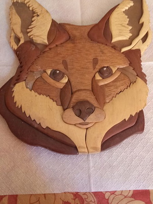 Χειροποίητο Intarsia Wall Art Fox Head από Roger Bruneau σαν καινούργιο