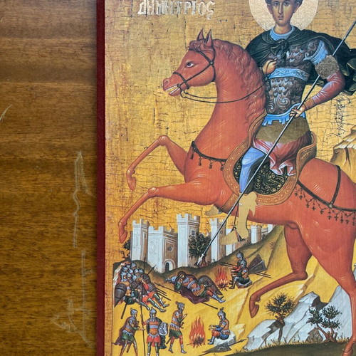 Εικόνα Αγίου Δημητρίου ξύλινη χειροποίητη με χρυσές λεπτομέρειες άριστη κατάσταση