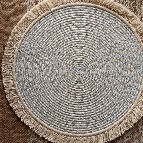 Handmade placemats new, set of 2 with fringes 38 cm diameter