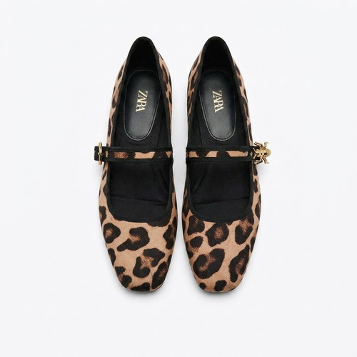 Zara Leopard Mary Jane Ballerina Flats, size 37