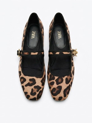 Zara Leopard Mary Jane Ballerina Flats, size 37