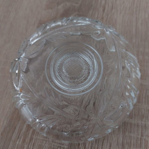 Glass Candle Holder decorative with carved design, like new, 12 cm