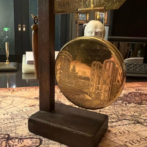 Vintage Warwick Castle Decorative Gong with Wooden Base
