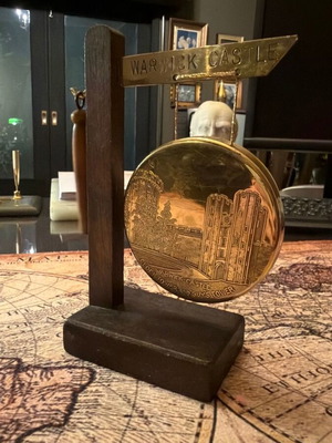 Vintage Warwick Castle Decorative Gong with Wooden Base