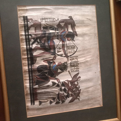 Egyptian papyri used in frame