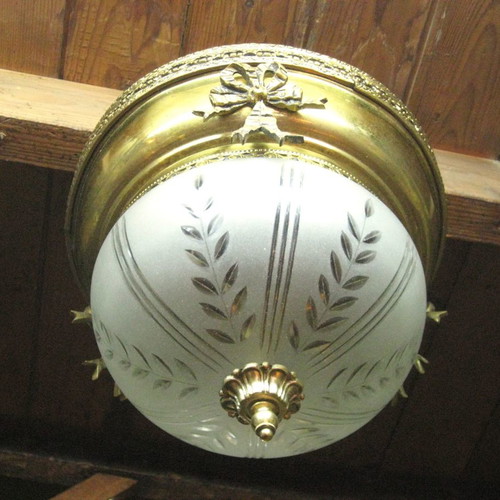 Brass ceiling light used with cut glass