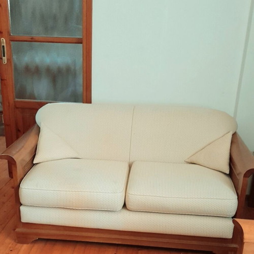 Handmade solid wood living room set like new, 6 pieces with cane details