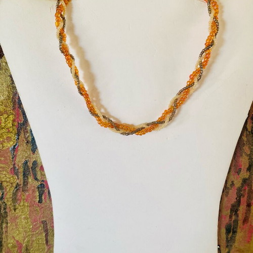 Handmade multistrand necklace with amber and colored beads new