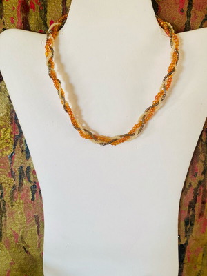 Handmade multistrand necklace with amber and colored beads new