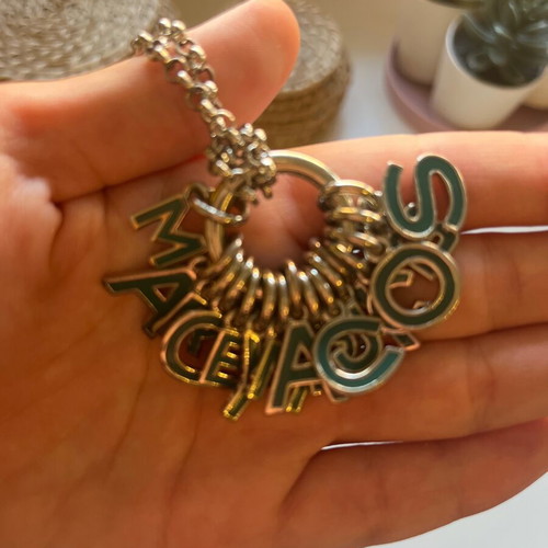 Marc Jacobs silver necklace with blue letters