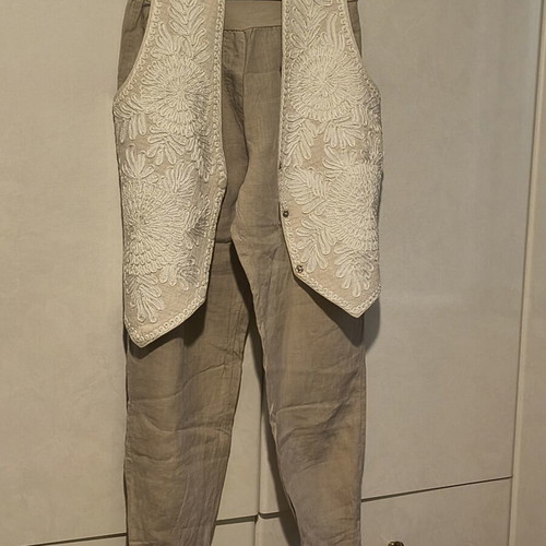 Linen set vest and salvari pants, beige, women's M/L