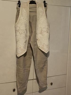 Linen set vest and salvari pants, beige, women's M/L