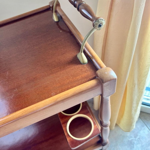 Vintage wooden wheeled bar used, walnut color