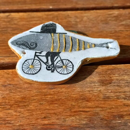 Handmade ceramic charm new, black and gold