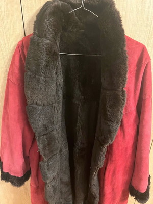 Vintage leather reversible coat with fur used, brown and red suede