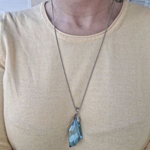 Necklace with large blue crystal made to order, silver chain