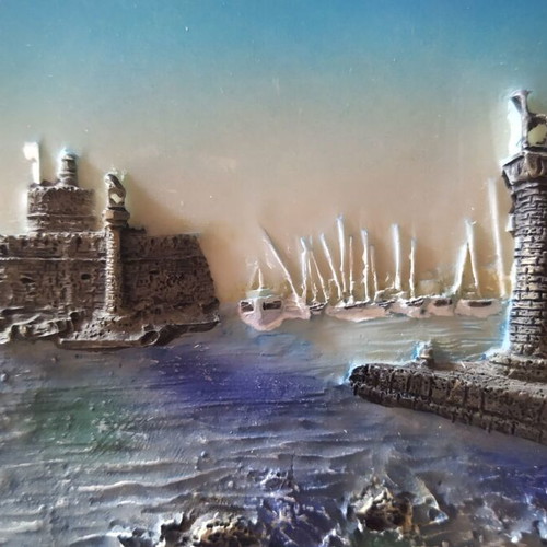 Rhodes souvenir ceramic relief with stand