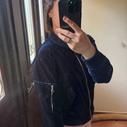 Jacket used with velvet texture, blue, Pull & Bear, size M