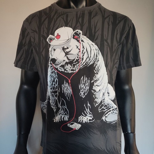 Cropp Bear with Headphones graphic T-shirt, black and grey