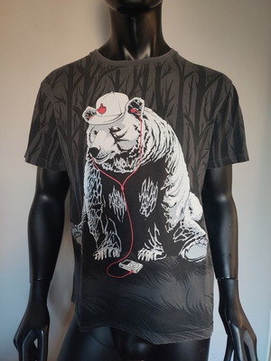 Cropp Bear with Headphones graphic T-shirt, black and grey