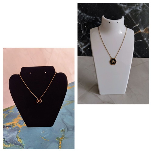 Steel monogram necklace made to order with miyuki beads black and gold