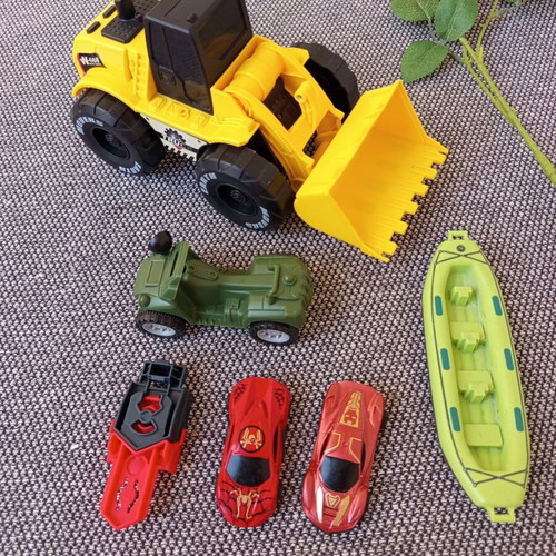 Toy set truck with cars and boat used