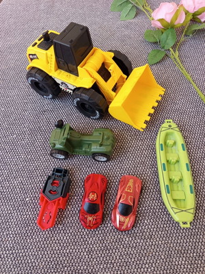 Toy set truck with cars and boat used