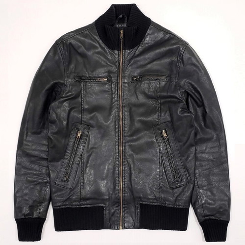 Jack & Jones men's leather bomber jacket like new, size M, black