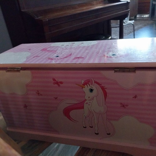 Wooden unicorn toy box with defect