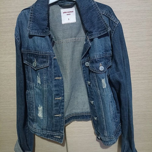 Denim jacket Pink Woman used, blue, size S