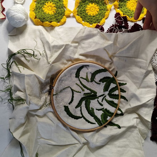 Vintage knitted crafts and embroidery used, assorted pieces