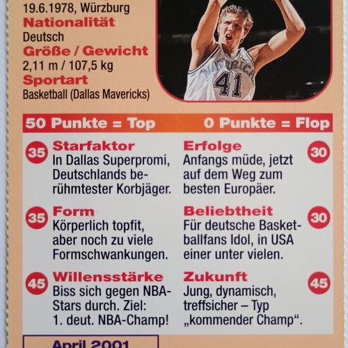 Dirk Nowitzki Dallas Mavericks rare German card