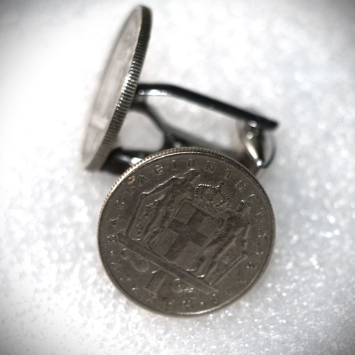 Cufflinks coin 1 drachma 1966 new, Kingdom of Greece