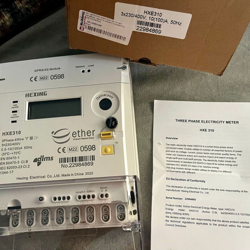 Three-Phase Electricity Meter kWh Hexing HXE310 new with telemetry modem