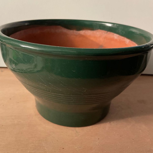 Clay green flowerpot cachepot without hole 22cm diameter X 13 height No3 new
