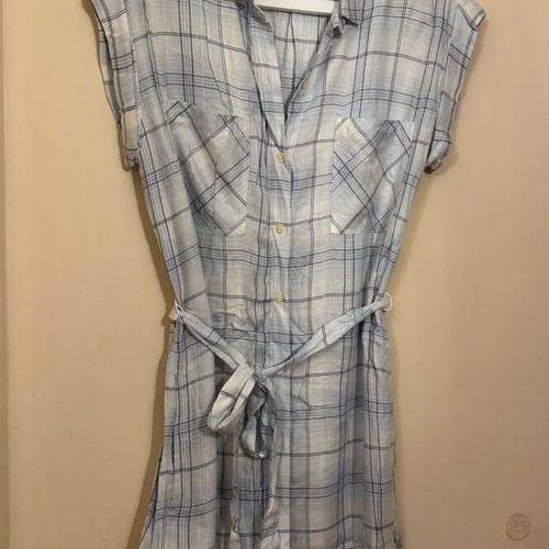 Gap shirt dress white and blue checkered used, size S