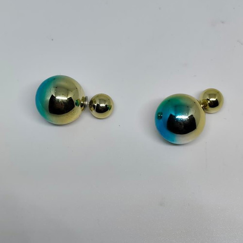 Double-sided earrings like new, gold and blue spheres