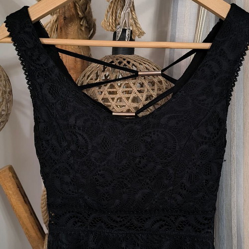 Black lace dress new, cloche silhouette, elegant back detail