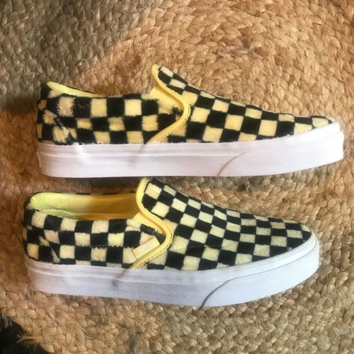 Vans Classic Slip-On Furry Checkerboard Sunshine Black sneakers size 38.5