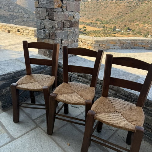 Cafe chairs set of 6 used, solid wood and rope