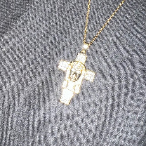Steel gold cross with diamonds new